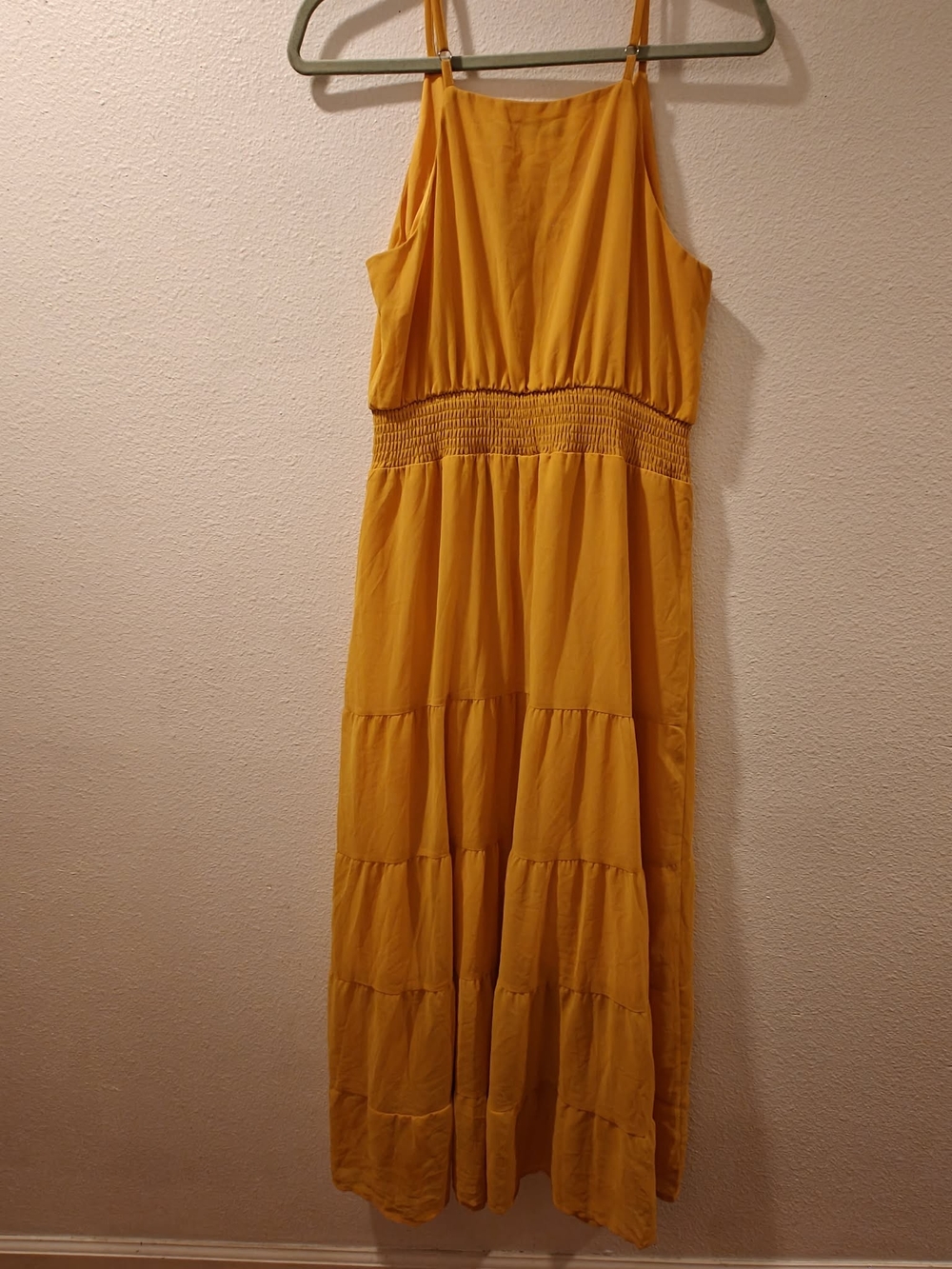 "New Pretty Garden" Women's Mustard Yellow Maxi Dress with Smocked Waist - Picture 5 of 6